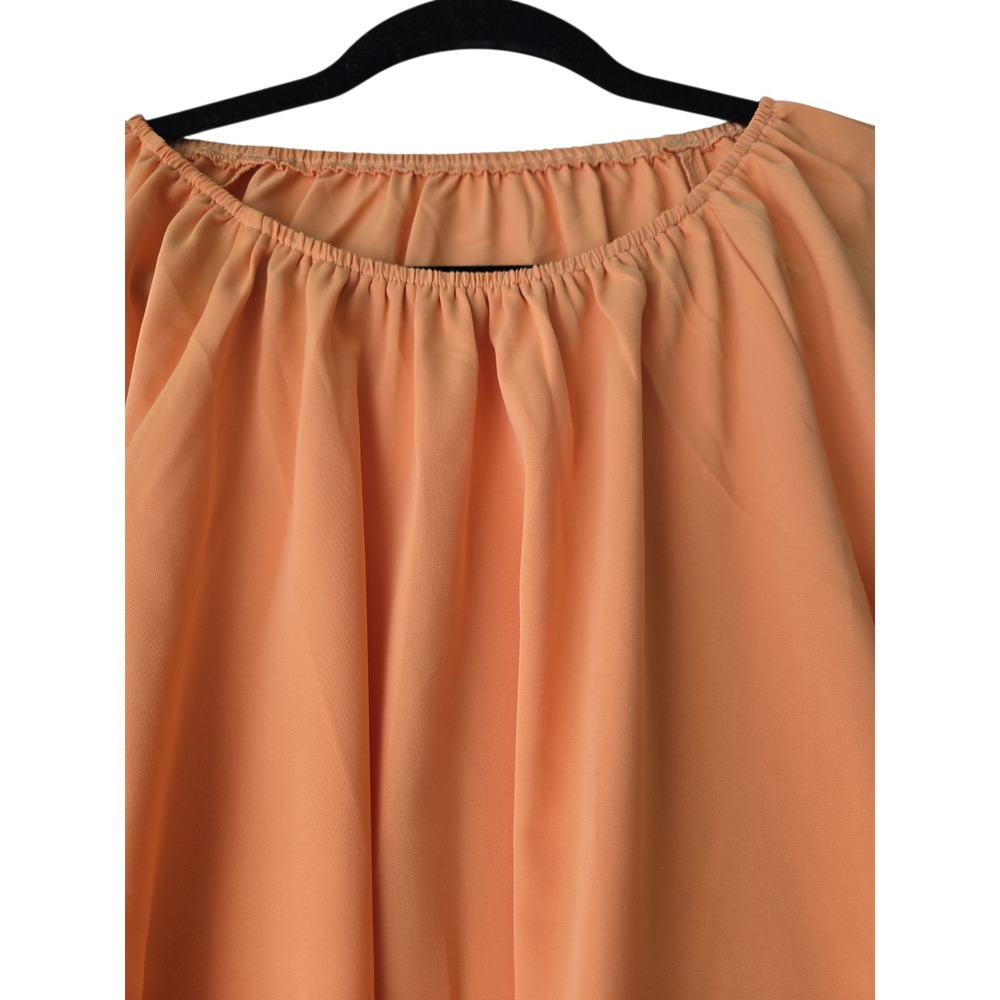 Women's Orange Long Sleeve‎ Blouse Top Size LARGE Casual Elegant Gathered Neck